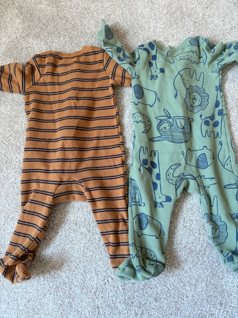 Carter’s Footed One-Piece Pajamas - Olive Green Animal & Brown Stripe - Picture 5 of 7